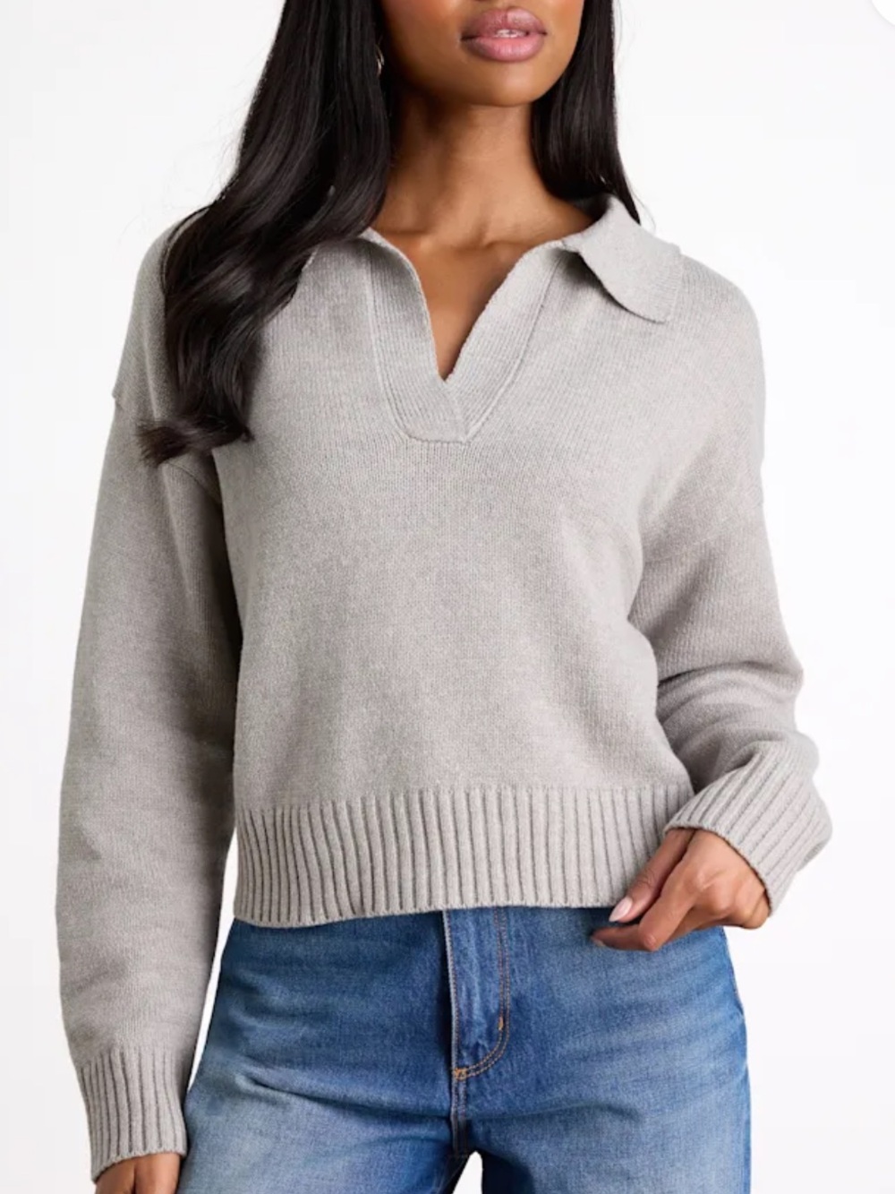 Lulu's Light Gray Collared V-Neck Sweater NWT Size SMALL